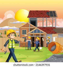 Baustelle mit Arbeitergrafik