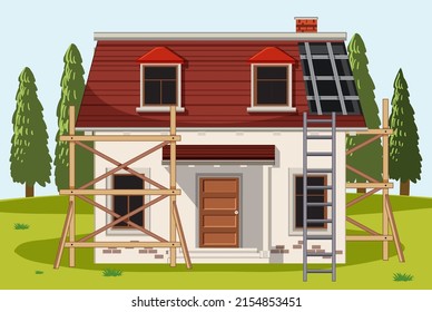 Building construction site with workers illustration