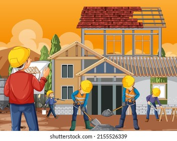 Baustelle mit Arbeitergrafik
