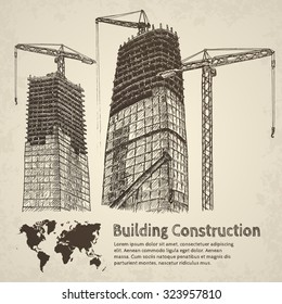 Building construction sketch. Hand drawn vector illustration.
