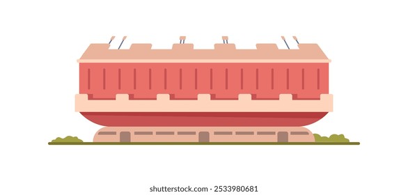 Construção de edifício de arena de futebol, estádio de ilustração vetor em estilo plano. Estádio e edifício desportivo, arquitetura do campo de futebol. Cidade moderna arquitetura esportiva fachada de vidro ícone de desenho animado