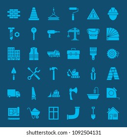 Building Construction Solid Web Icons. Vector Set of Glyphs.