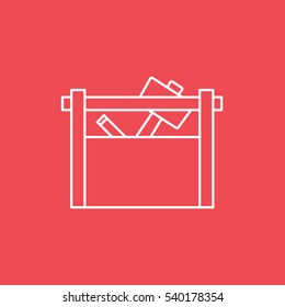 Building Construction Tool Box Line Icon On Red Background