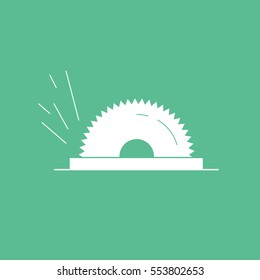 Building Construction Tool Circular Round Saw Flat Icon On Green Background