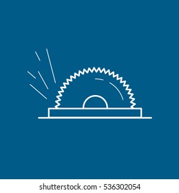 Building Construction Tool Circular Saw Line Icon On Blue Background