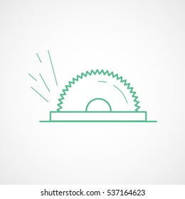 Building Construction Tool Circular Saw Green Line Icon On White Background