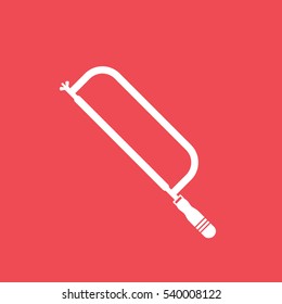 Building Construction Tool Hacksaw Flat Icon On Red Background