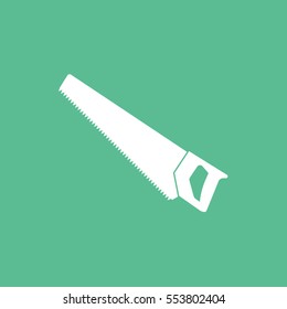 Building Construction Tool Hacksaw Flat Icon On Green Background