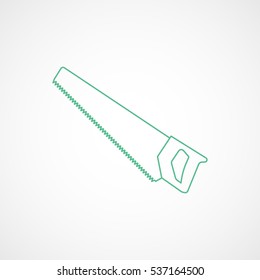 Building Construction Tool Hacksaw Green Line Icon On White Background