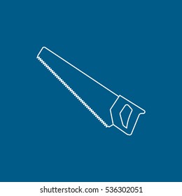 Building Construction Tool Hacksaw Line Icon On Blue Background