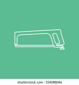 Building Construction Tool Hacksaw Line Icon On Green Background