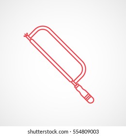 Building Construction Tool Hacksaw Red Line Icon On White Background