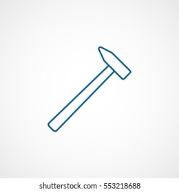 Building Construction Tool Hammer Blue Line Icon On White Background