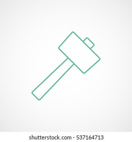 Building Construction Tool Hammer Green Line Icon On White Background