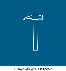 Building Construction Tool Hammer Line Icon On Blue Background