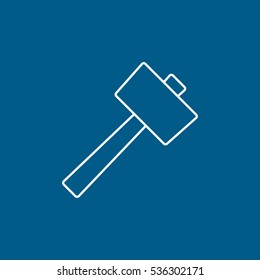 Building Construction Tool Hammer Line Icon On Blue Background