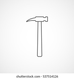 Building Construction Tool Hammer Line Icon On White Background