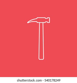 Building Construction Tool Hammer Line Icon On Red Background