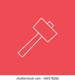 Building Construction Tool Hammer Line Icon On Red Background