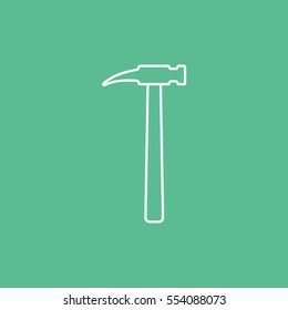 Building Construction Tool Hammer Line Icon On Green Background