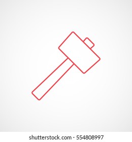 Building Construction Tool Hammer Red Line Icon On White Background