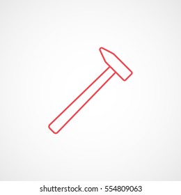 Building Construction Tool Hammer Red Line Icon On White Background