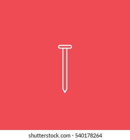 Building Construction Tool Nail Line Icon On Red Background