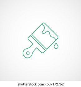 Building Construction Tool Paint Brush Green Line Icon On White Background