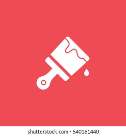 Building Construction Tool Paint Brush Flat Icon On Red Background