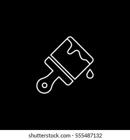 Building Construction Tool Paint Brush Line Icon On Black Background