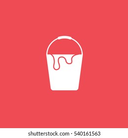 Building Construction Tool Paint Bucket Flat Icon On Red Background