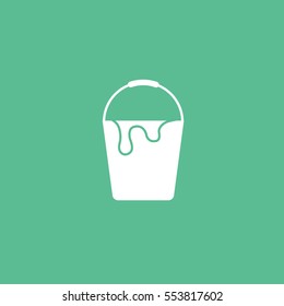 Building Construction Tool Paint Bucket Flat Icon On Green Background