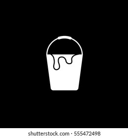 Building Construction Tool Paint Bucket Flat Icon On Black Background