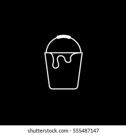 Building Construction Tool Paint Bucket Line Icon On Black Background