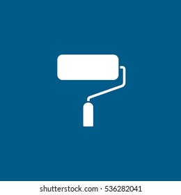Building Construction Tool Paint Roller Flat Icon On Blue Background