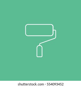 Building Construction Tool Paint Roller Line Icon On Green Background