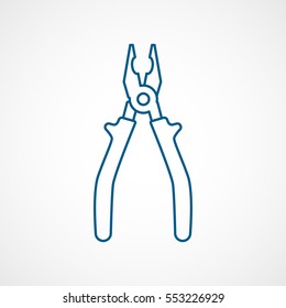 Building Construction Tool Pliers Blue Line Icon On White Background