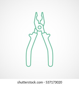 Building Construction Tool Pliers Green Line Icon On White Background