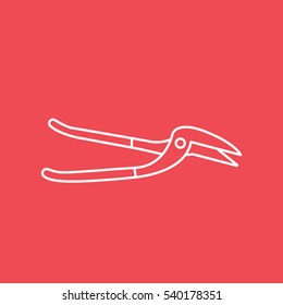 Building Construction Tool Pliers Line Icon On Red Background
