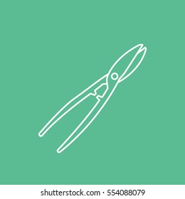 Building Construction Tool Pliers Line Icon On Green Background