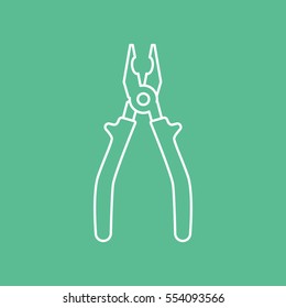 Building Construction Tool Pliers Line Icon On Green Background