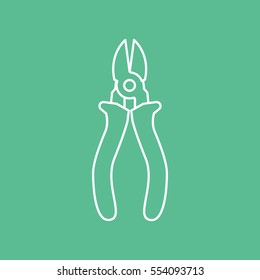 Building Construction Tool Pliers Line Icon On Green Background