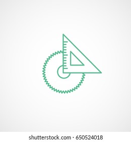 Building Construction Tool Ruler And Circular Round Saw Green Line Icon On White Background