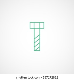 Building Construction Tool Screw Green Line Icon On White Background
