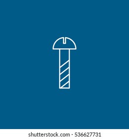 Building Construction Tool Screw Line Icon On Blue Background