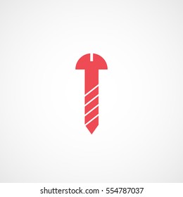 Building Construction Tool Screw Red Flat Icon On White Background