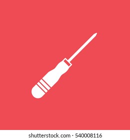 Building Construction Tool Screwdriver Flat Icon On Red Background