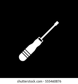 Building Construction Tool Screwdriver Flat Icon On Black Background
