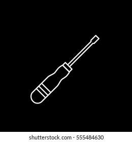 Building Construction Tool Screwdriver Line Icon On Black Background