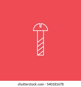 Building Construction Tool Screws Line Icon On Red Background